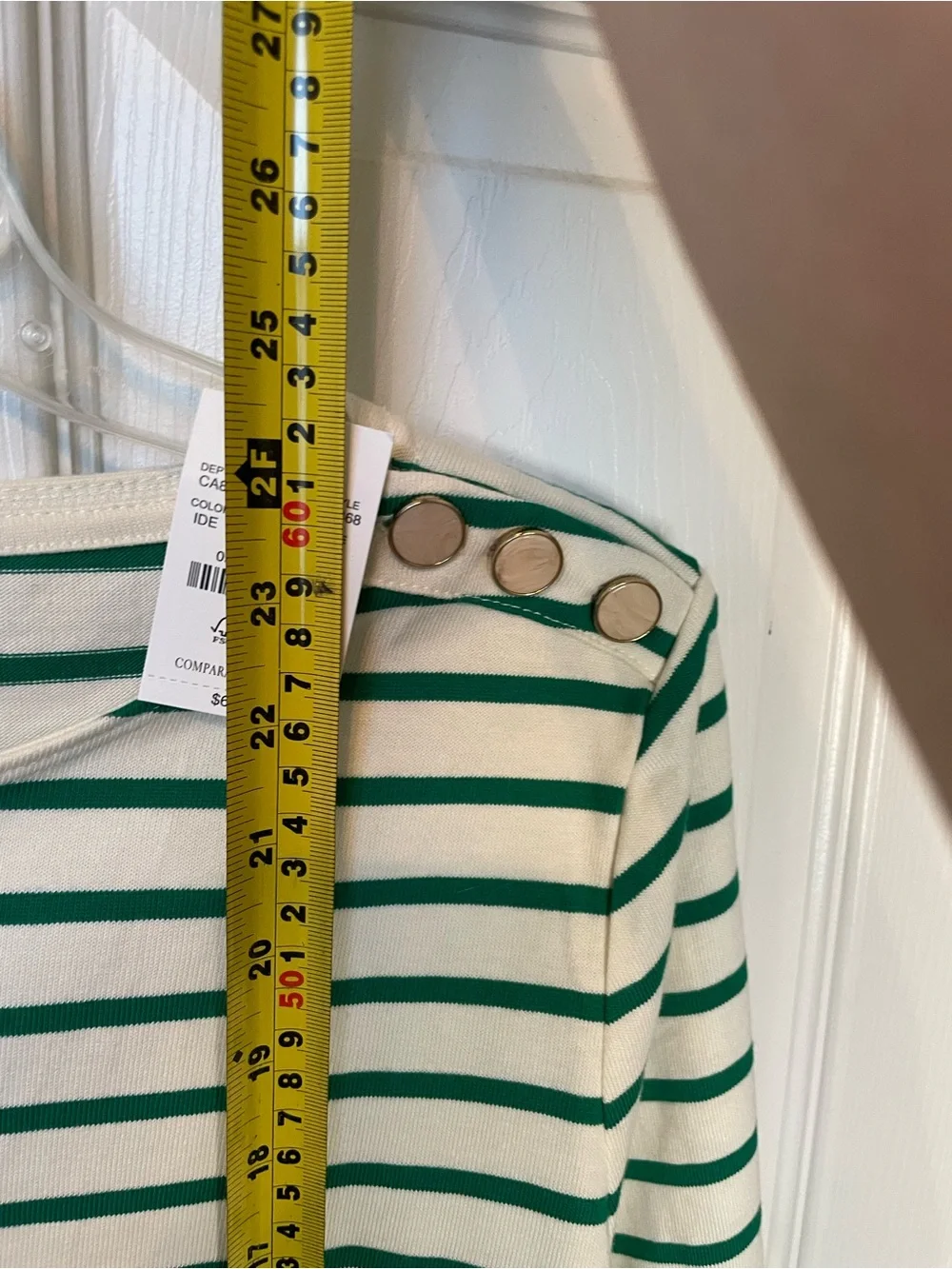 J.Crew Green Stripe Button-Shoulder Long Sleeve Top artist tee large